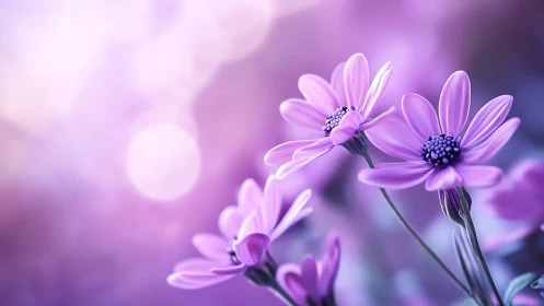 Purple Osteospermum Daisies with Shallow Depth of Field Bokeh Rendering