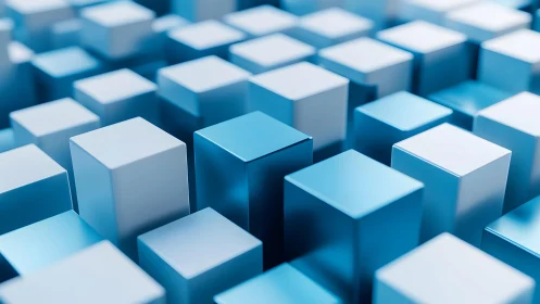 Cool blue cubes rise gently in a calm geometric landscape
