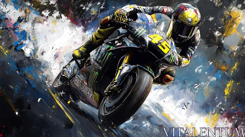 Motorcycle racer in dynamic digital painting motion.