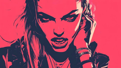 Electric pink rebel portrait with fierce, unapologetic glare.