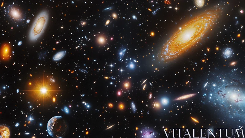 Spectral deep-field galaxy distribution with luminous foreground planet.