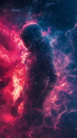 Nebular astronaut emerging through vibrant cosmic flames.