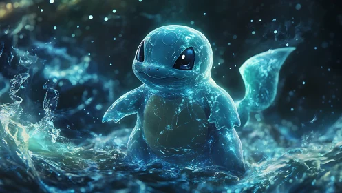 Liquid little guardian rises glowing from stormy waves