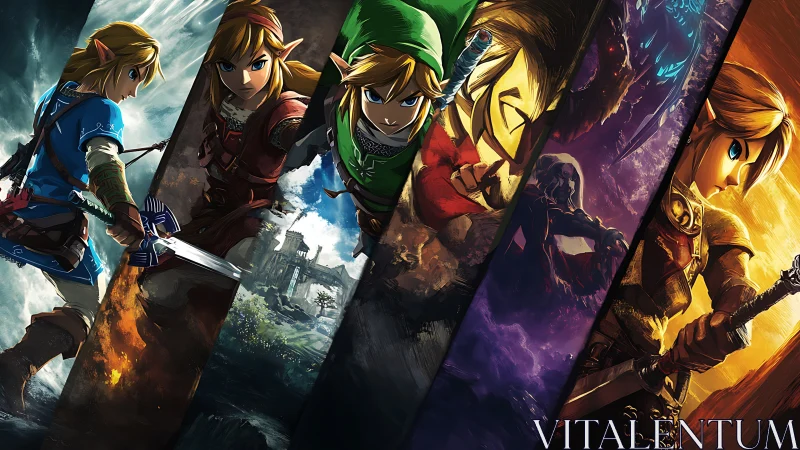 Heroic fantasy swordsman variations in angled panels.