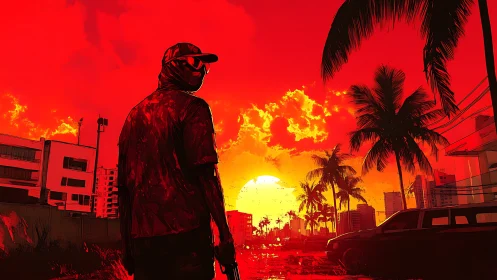 Neon sunset vigil in a glowing city of restless palms.