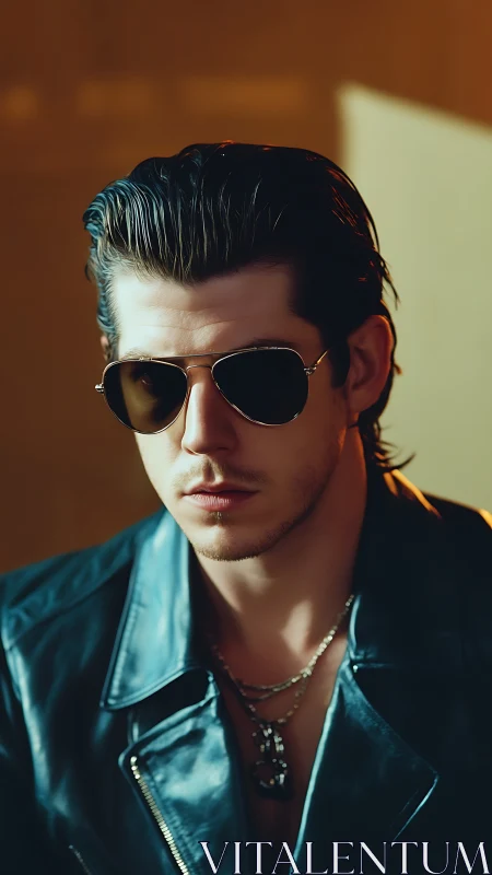 Slick-haired man in aviator sunglasses under cinematic side light