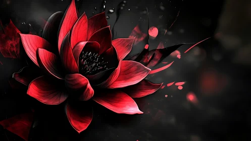 Bold crimson lotus opens gently against the dark night