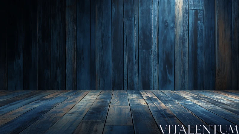 Blue wooden plank room interior with empty foreground.