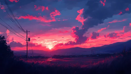 Gentle country sunset glowing over quiet distant hills.