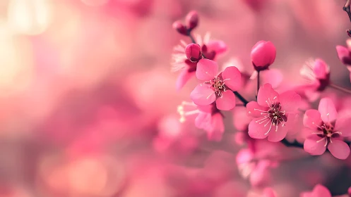 Pink Blossoms in Soft Focus: Delicate Floral Bloom Detail