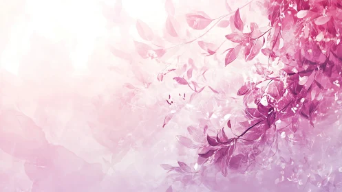 Blushing floral branches drifting through rosy morning light.