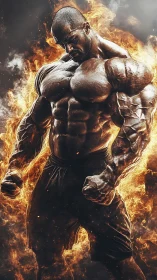 Molten titan of muscle erupts from a storm of fire.