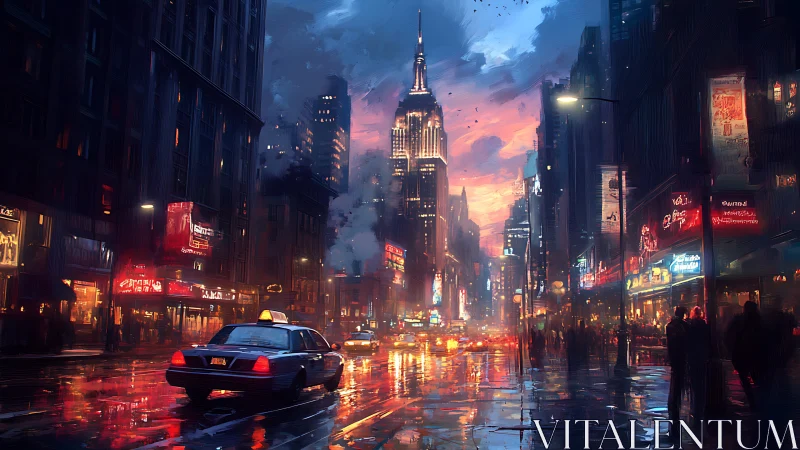 Neon-lit rainy city street channels cinematic nocturne atmosphere