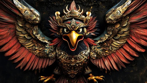 Majestic Garuda in Ornate Armor, Fantasy Digital Art Style.