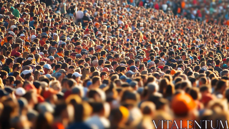 Dense outdoor crowd packed tightly in warm evening light.