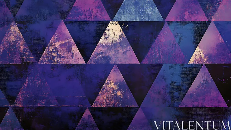 Iridescent geometric triangles over textured indigo field.