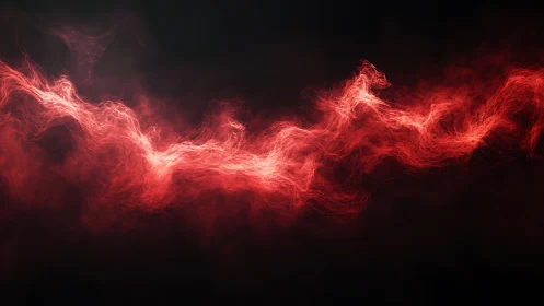 Crimson energy stream twists across a stark black void.