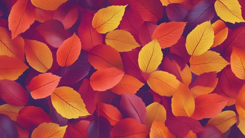Digital pattern of overlapping red and orange autumn leaves.