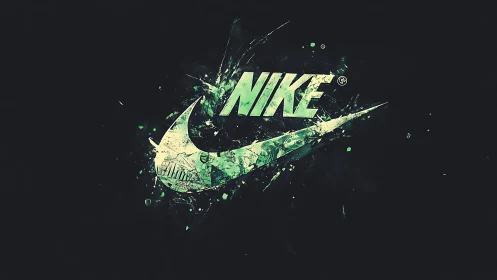 Neon Nike swoosh erupts in electric green cosmic splatter.