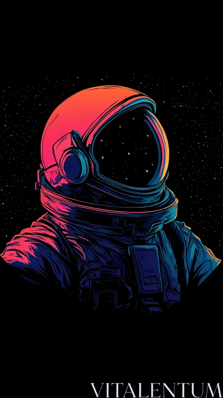 Neon stargazer astronaut adrift in an inky cosmic hush.