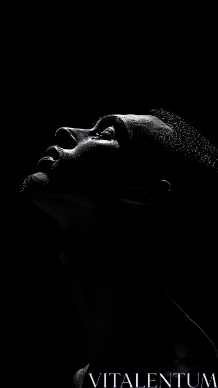 Profile portrait in dramatic low key side lighting.