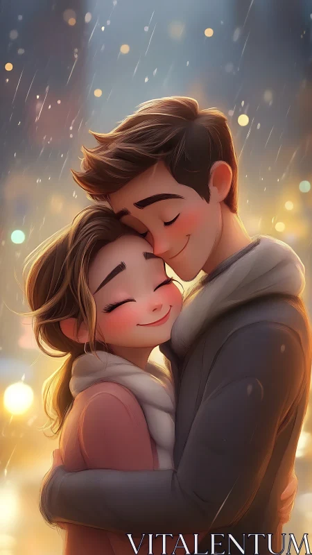 Warmth Embraced: Two Hearts Glowing in Golden Rain.