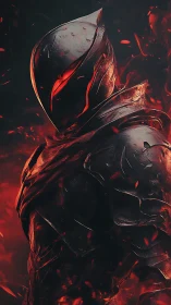 Ember-clad shadow knight rising from molten twilight fire.