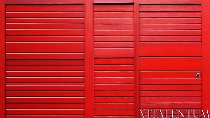 Red horizontal slatted metal panels with minimal lock detail.