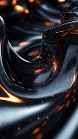 Molten black liquid waves with glowing orange sparks.