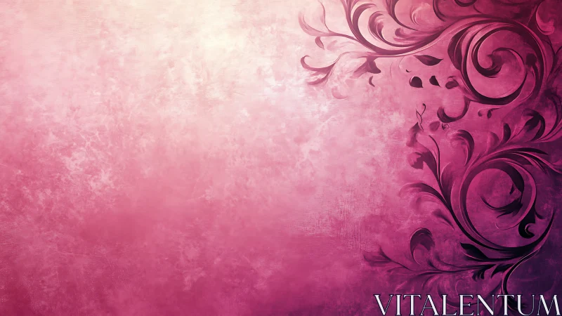 Pink gradient background with ornamental flourish design elements.