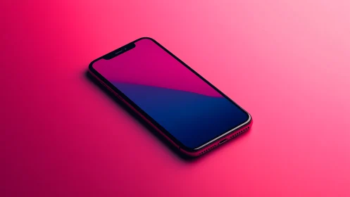 Smartphone with gradient display on pink surface