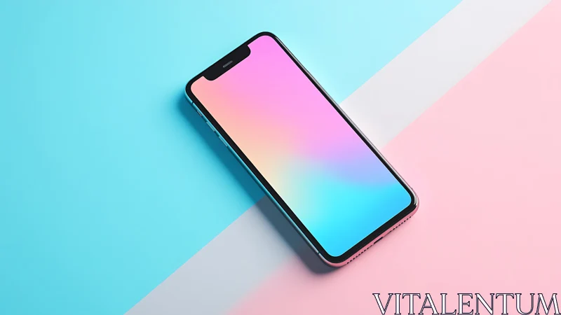 Smartphone mockup with gradient display on color-blocked background.