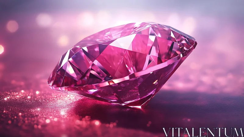 Glistening pink diamond resting in a dreamy pastel glow.