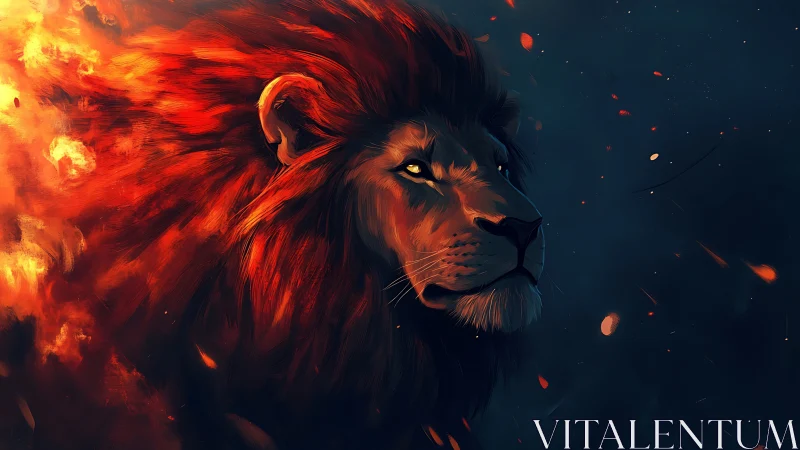 Incandescent lion profile in dual-tone atmospheric contrast.