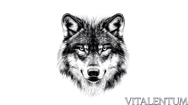 Wolf head ink illustration with intense monochrome detail.