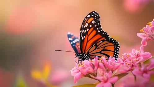 Monarch daydream pauses on neon-pink spring blossoms.