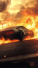 Black Sports Car Engulfed in Massive Flames