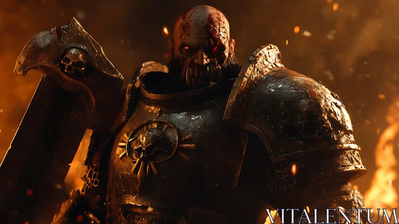 3D warlord portrait in molten battlefield lighting study.