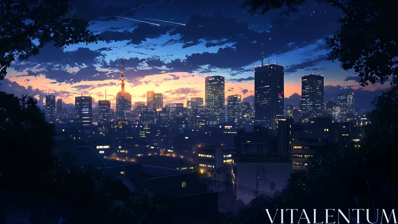 City skyline hums softly while twilight stitches day to night