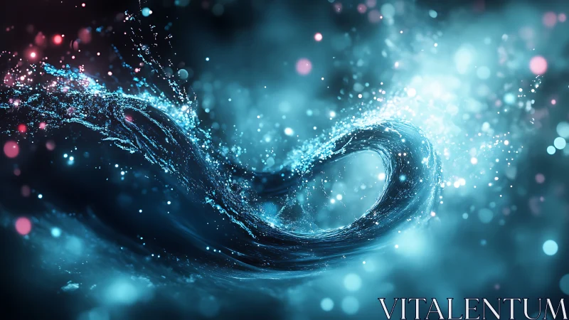 Luminescent water loop twists through shimmering bokeh light.
