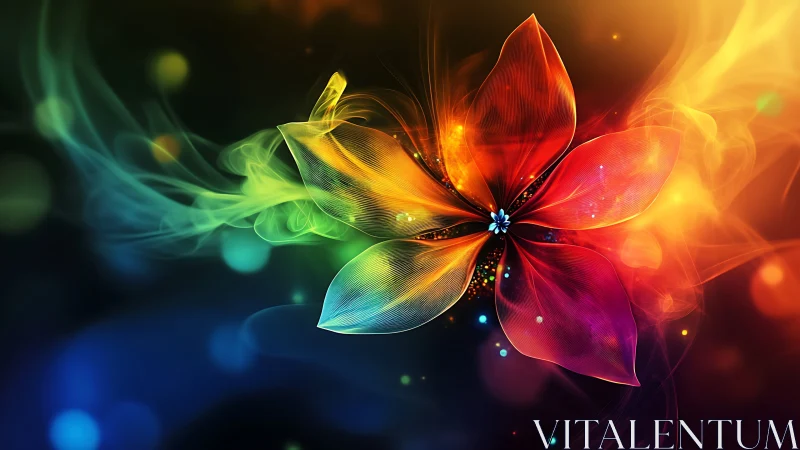 Abstract multicolored digital flower with luminous petals.