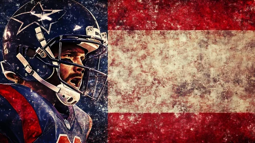 Textured gridiron portrait with distressed patriotic overlay.