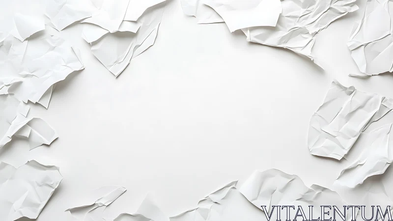 Crumpled white paper border framing clean minimalist space.