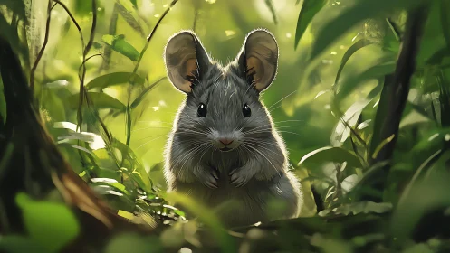 Backlit forest mouse rendered with shallow depth and soft bokeh