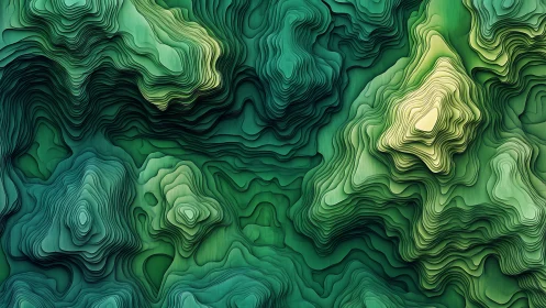 Layered green dreamscape of topographic waves and valleys.