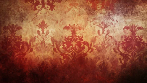 Aged baroque damask pattern rendered in warm distressed hues