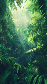 Tropical Rainforest Canopy: Diffuse Luminescence Through Layered Frond Structures.