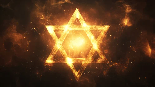 Luminous Star of David with fiery cosmic glow composition.