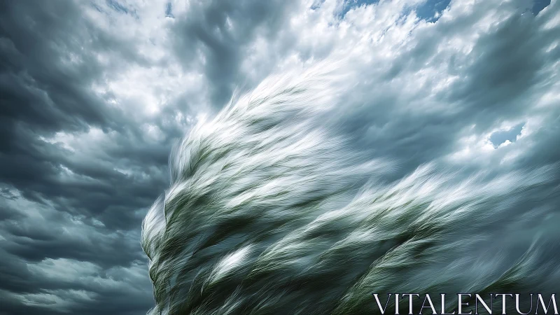 Storm sky over windblown grass rendered in surreal motion.