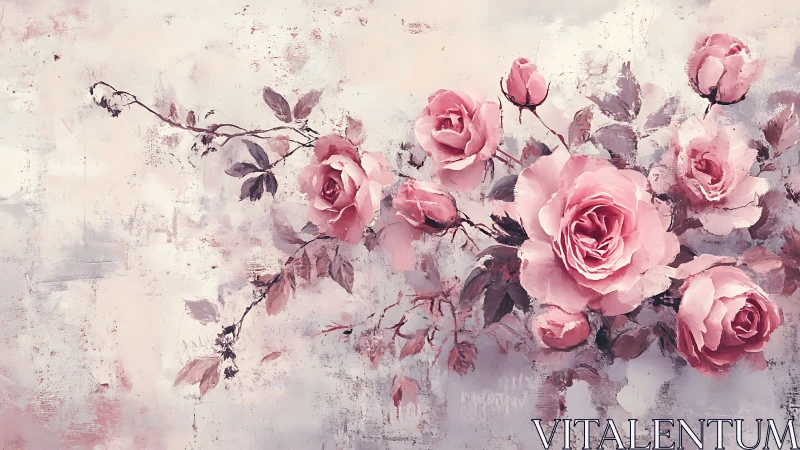 Pink Roses on Textured Floral Composition